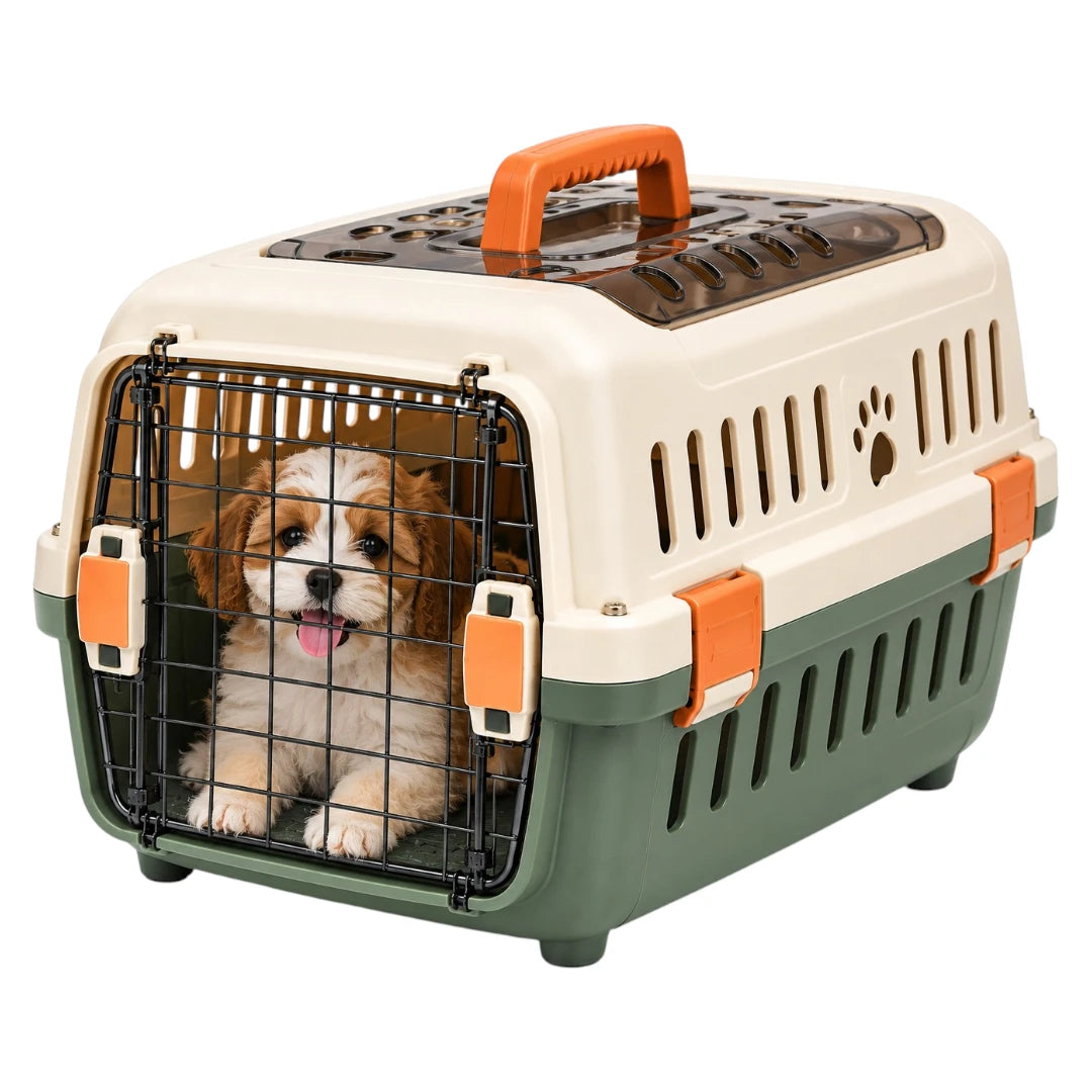 Powoz Cream and Olive Green Hard-Shell Puppy Carrier