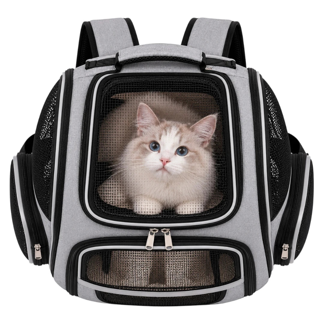 Powoz Gray Mesh Cat Carrier Backpack with Side Pockets