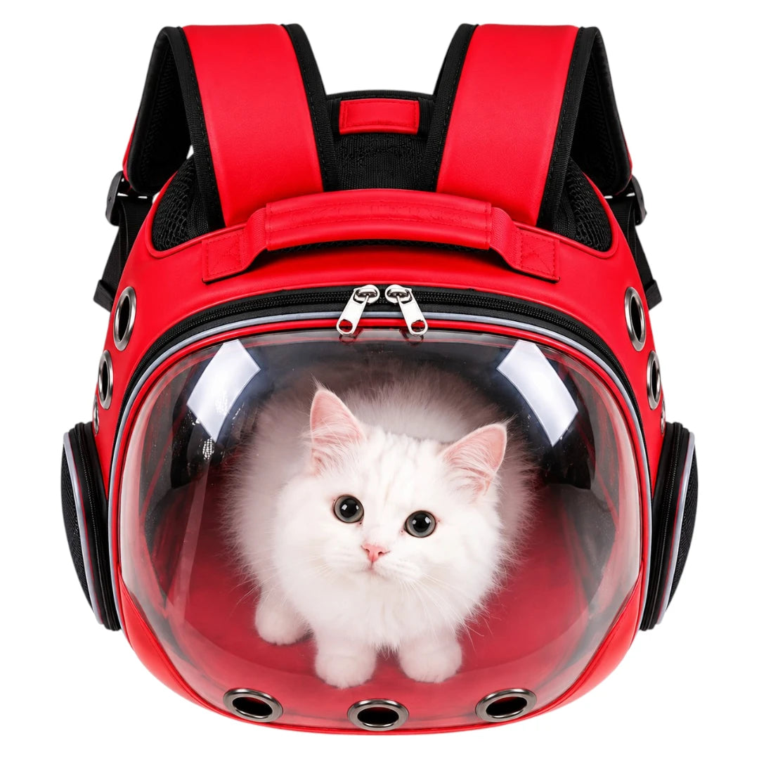 Powoz Red Bubble Cat Carrier Backpack with Clear Dome