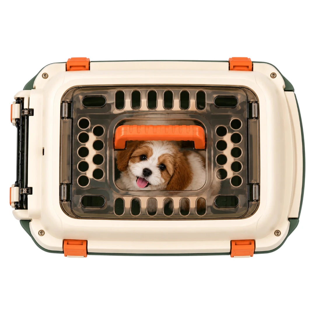Powoz Cream and Olive Green Hard-Shell Puppy Carrier