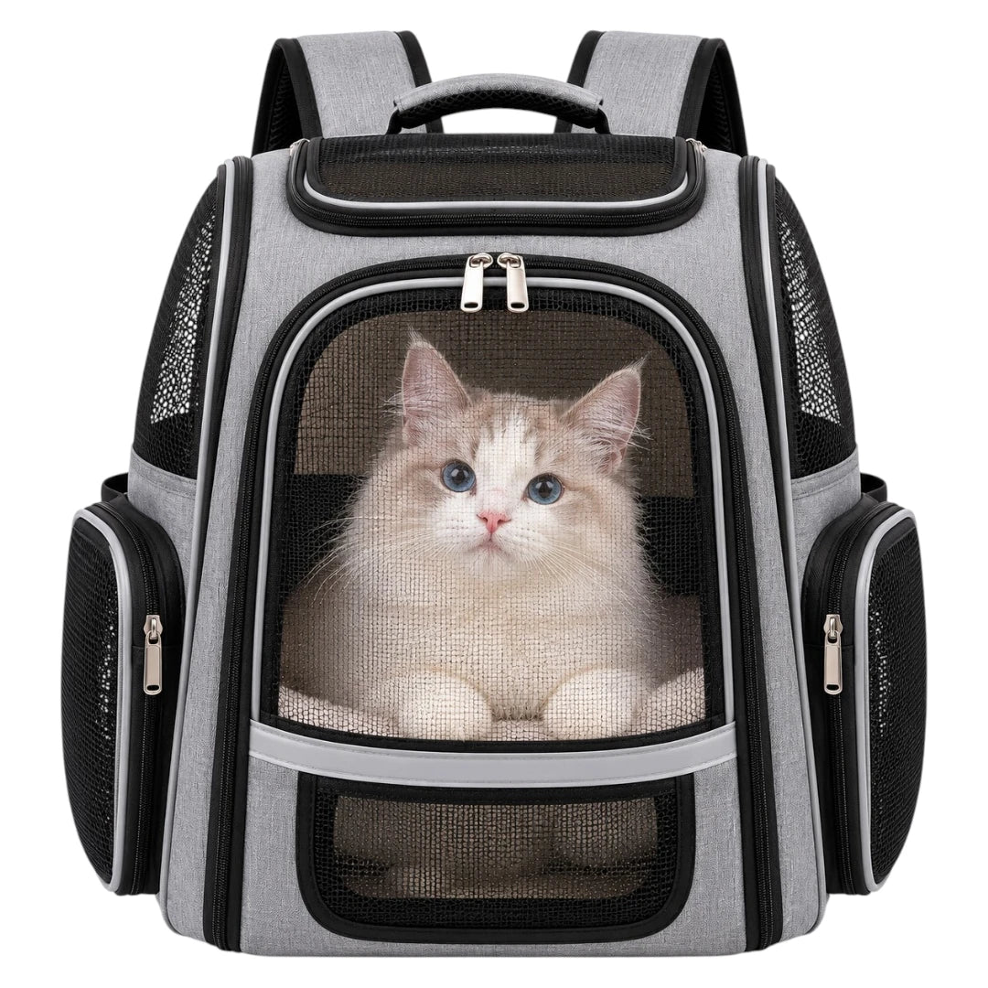 Powoz Gray Mesh Cat Carrier Backpack with Side Pockets