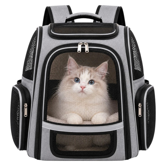Powoz Gray Mesh Cat Carrier Backpack with Side Pockets