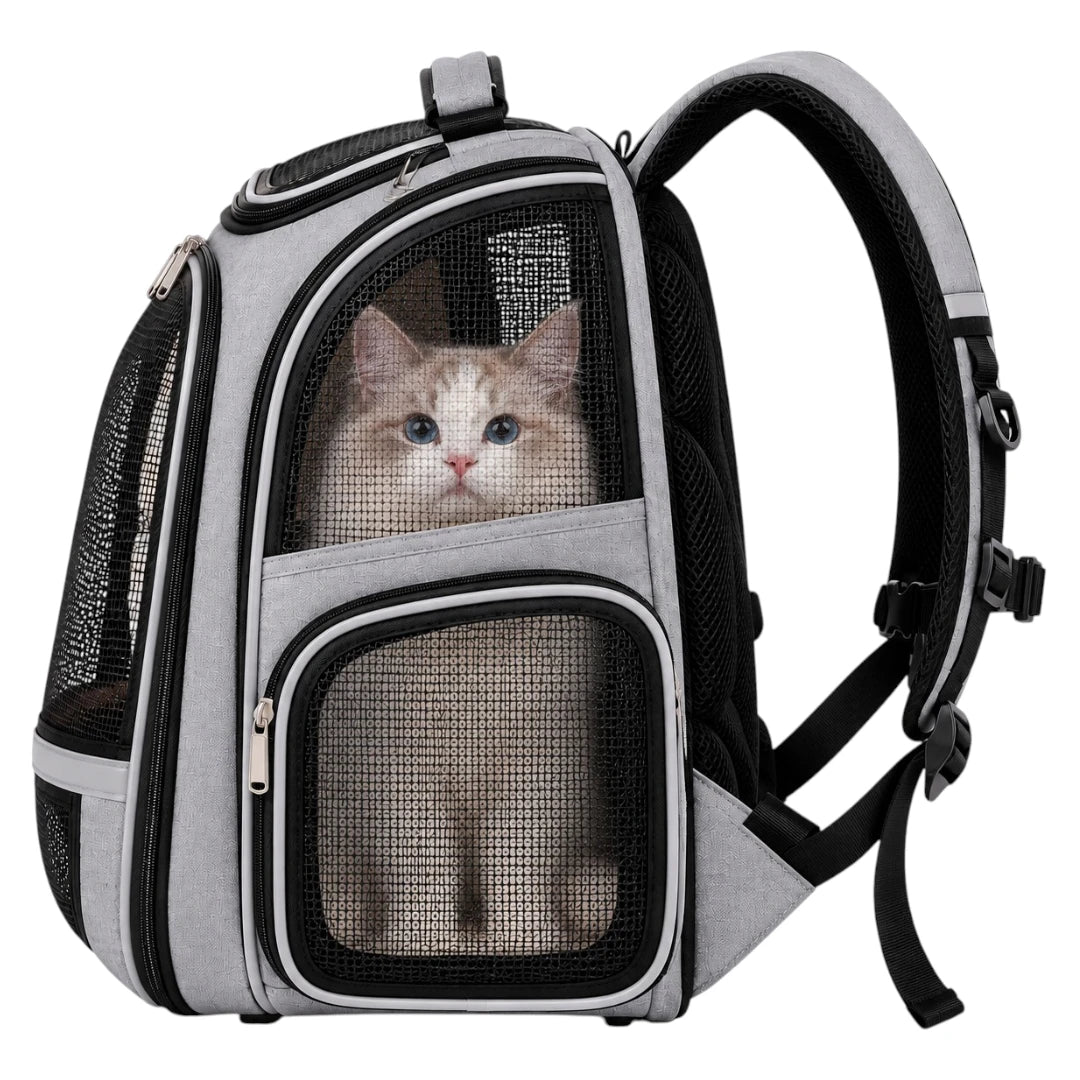 Powoz Gray Mesh Cat Carrier Backpack with Side Pockets