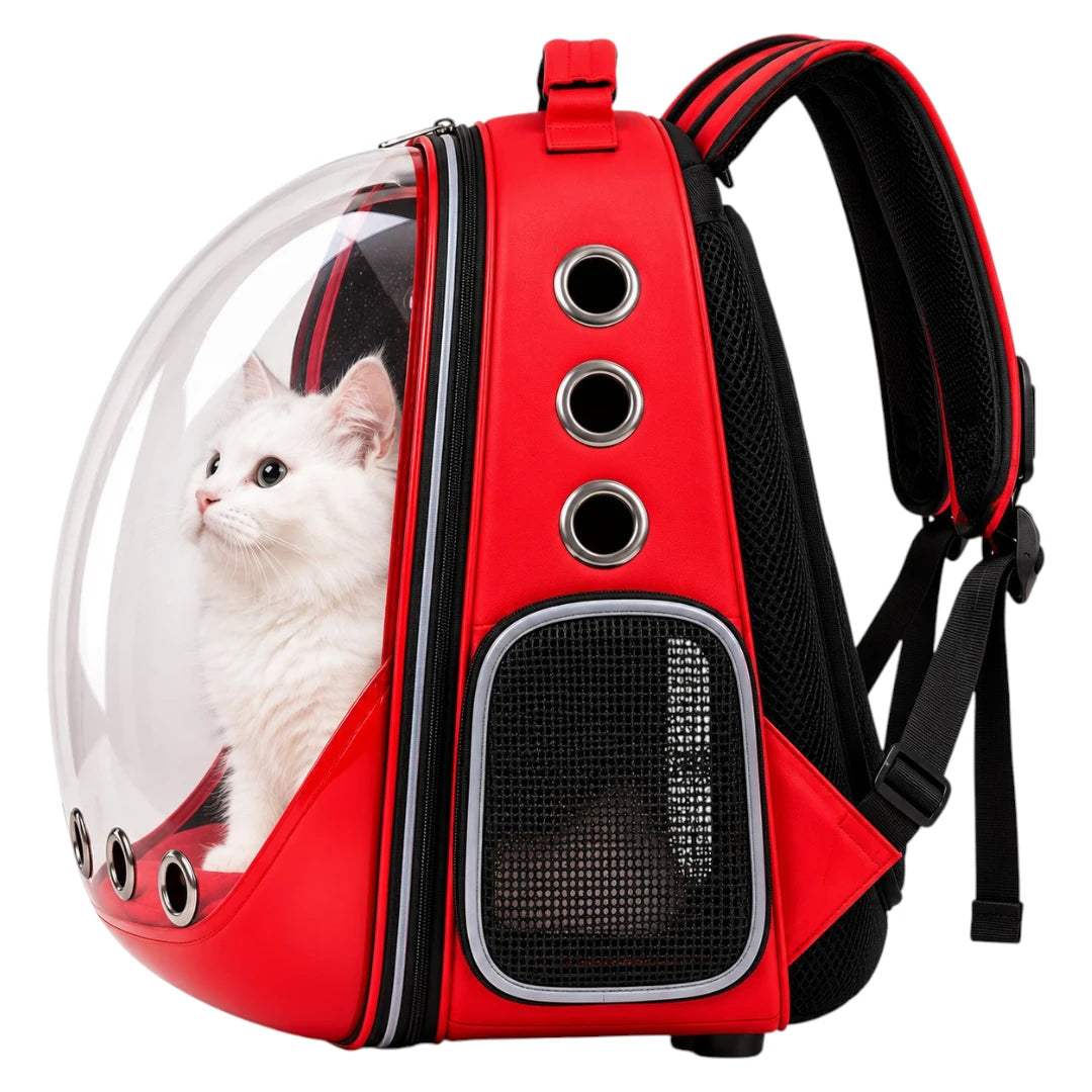 Powoz Red Bubble Cat Carrier Backpack with Clear Dome